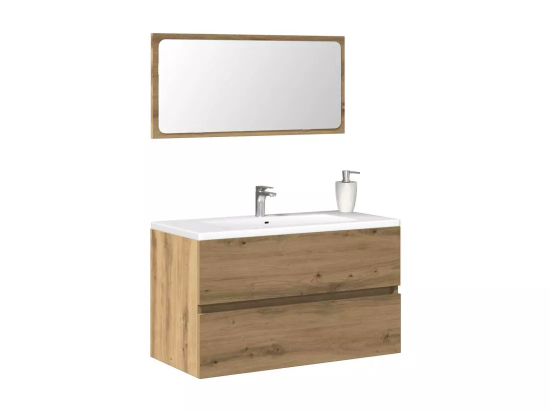 Armoire de salle de bain avec miroir chêne artisanal