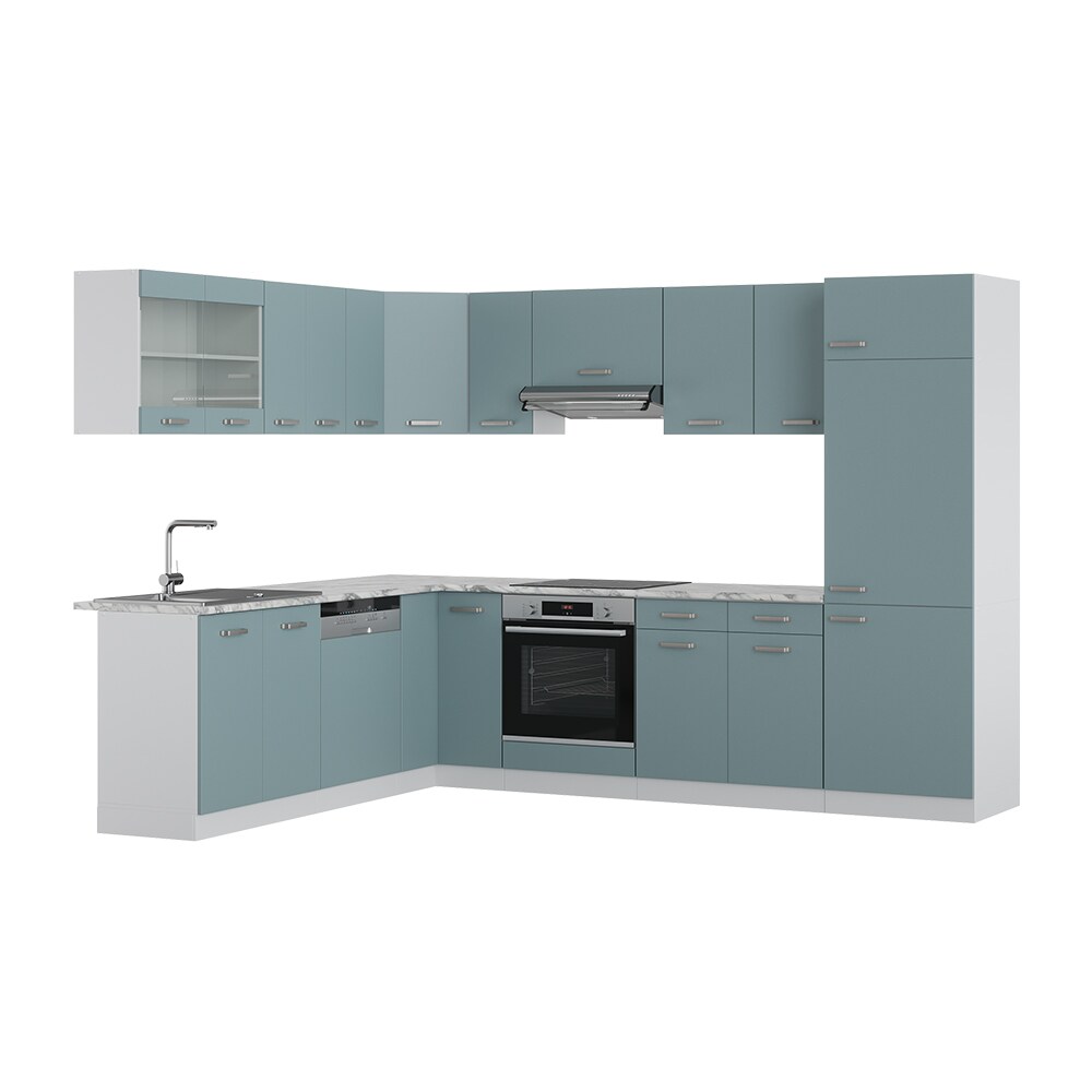 Vicco Eckküche R-Line Solid Weiß Blau Grau 287x227 cm Arbeitsplatte modern Küchenschränke Küchenmöbel