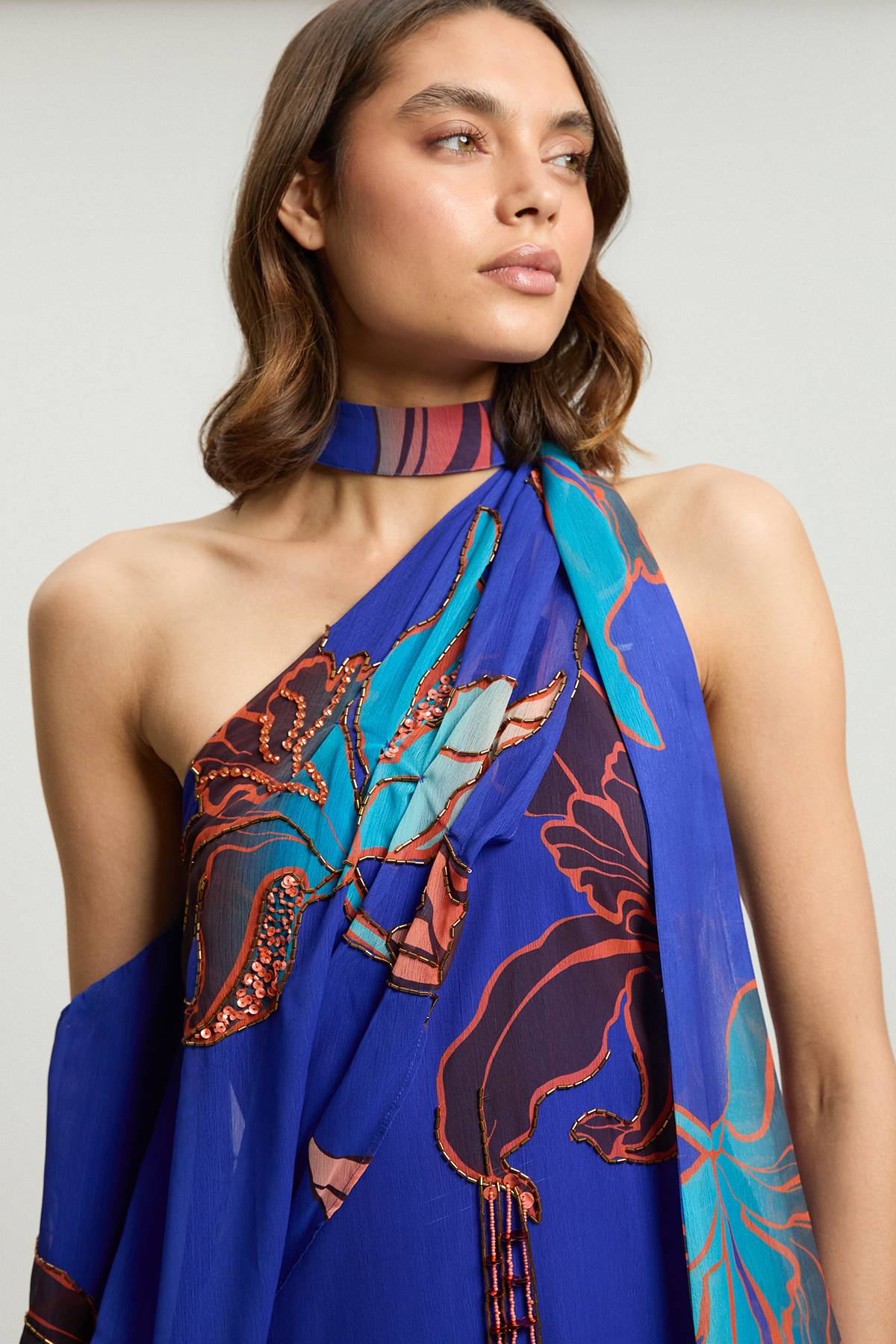 KarenMillen Robe Longue Imprimée À Une Épaule Ornée