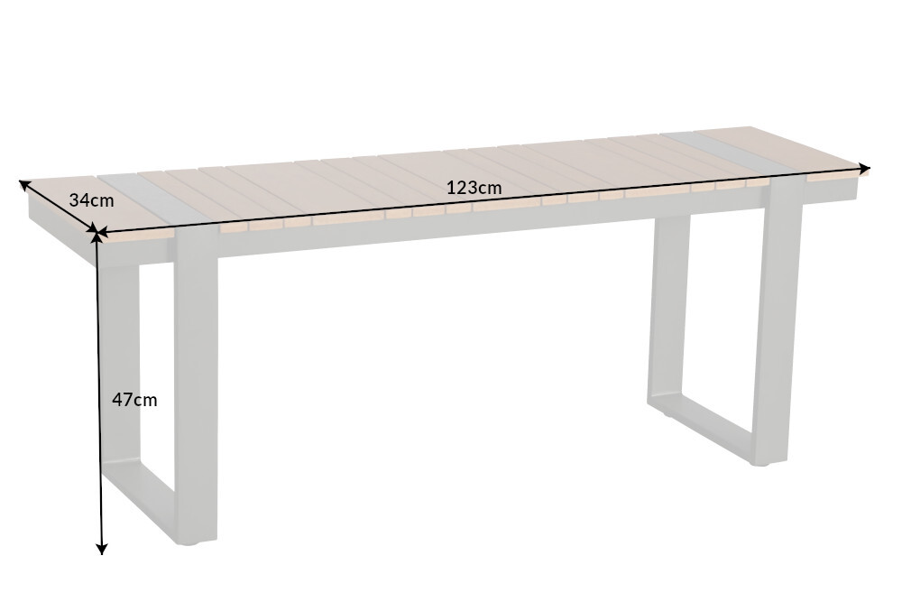 Moderne Outdoor Sitzbank TAMPA LOUNGE 125cm grau natur Aluminium Metall Holz-Design wetterfest