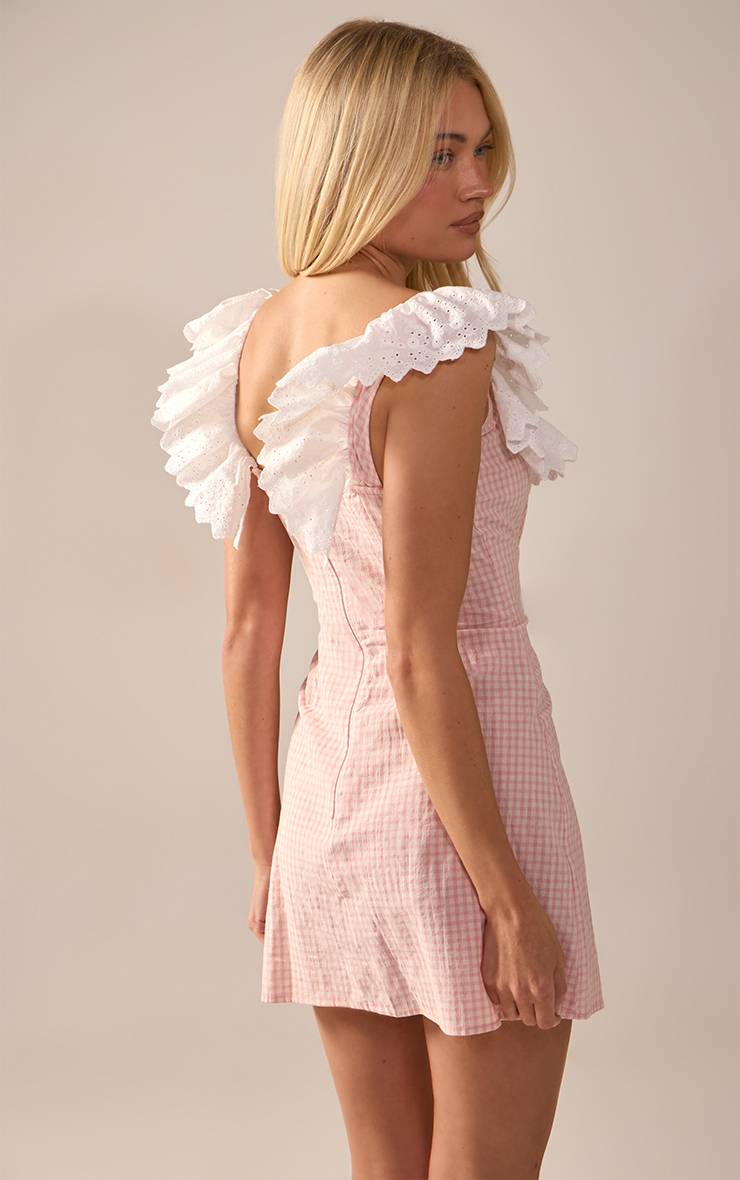 Rose Bébé Robe Mini À Carreaux Vichy Rose Avec Détails Broderie Anglaise Blanche