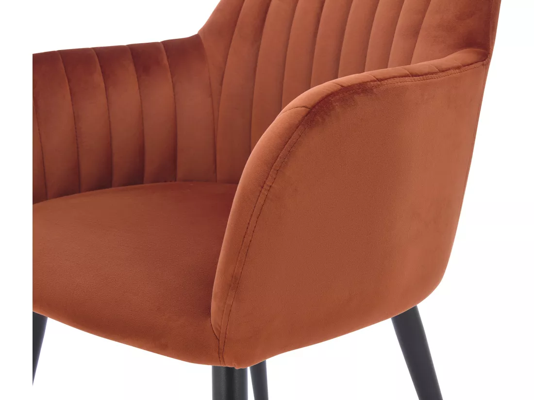 Lot de 2 chaises avec accoudoirs en velours et métal noir - Terracotta - ELEANA