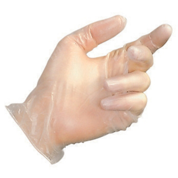 Gants jetables vinyle transparents poudrés 1er prix taille 8, boîte de 100
