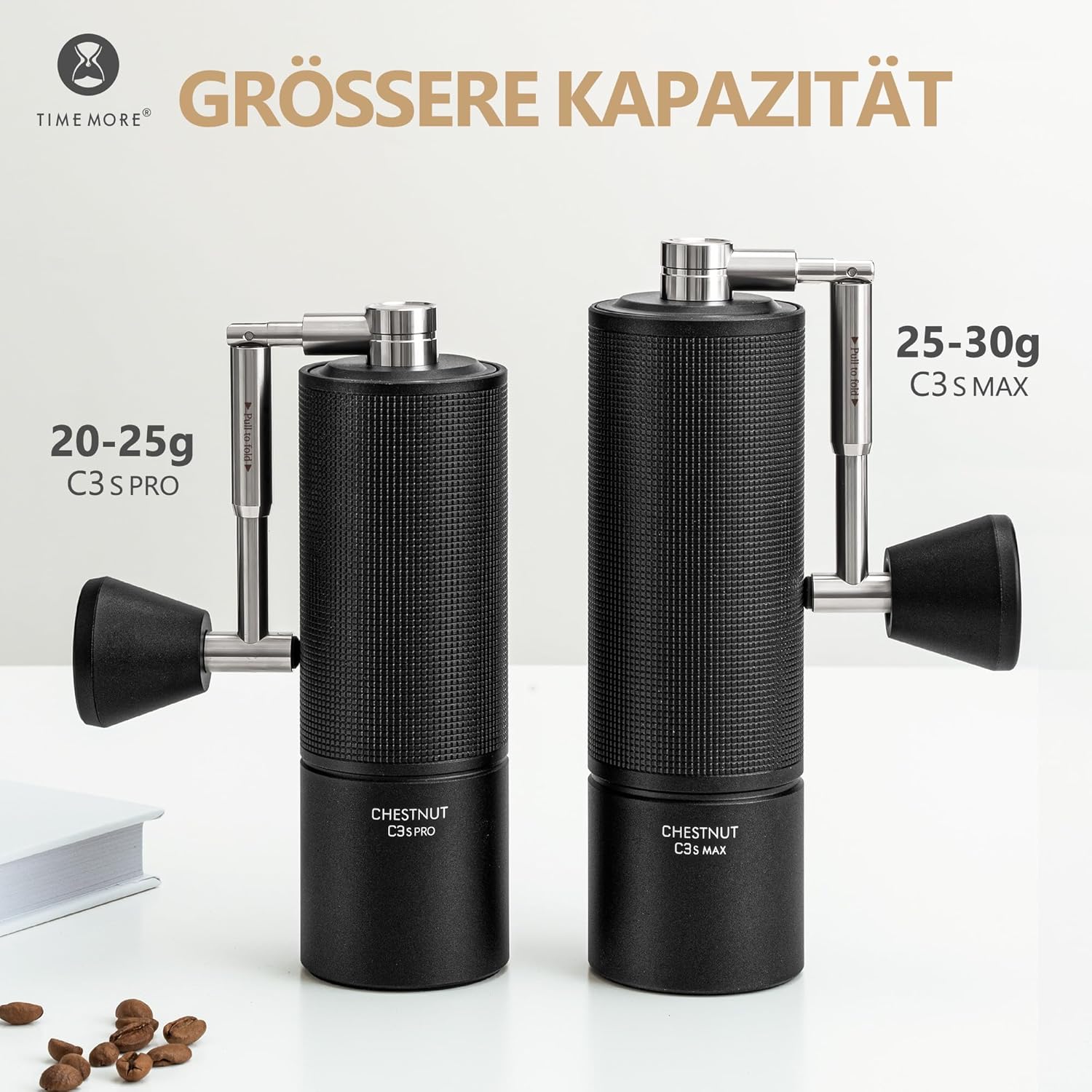 TIMEMORE Chestnut C3s MAX Kaffeemühle Manuell, Upgrade Integrierte Ganzmetallgehäuse, Handkaffeemühle mit klappbarem Griff, für Espresso bis French Press, Schwarz