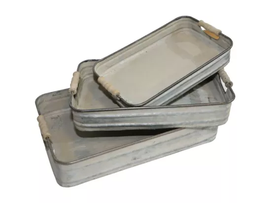 Set de 3 plateaux rectangulaires en métal gris 31-35-40 cm