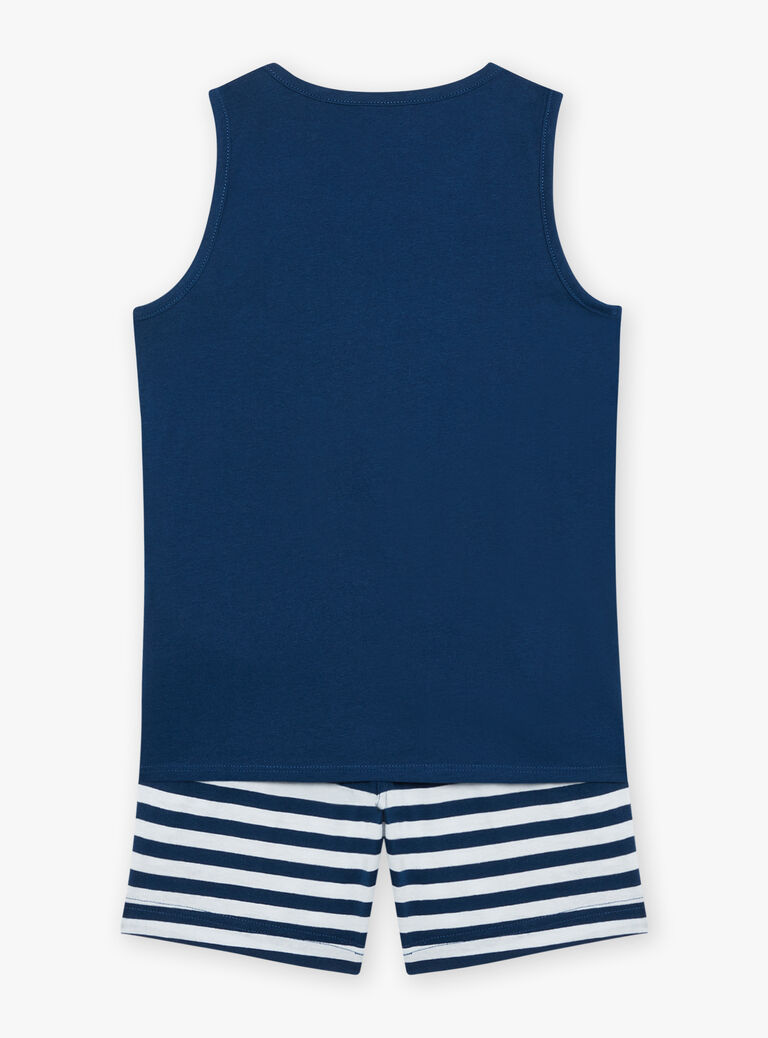 Débardeur et short bleu marine et blanc en jersey