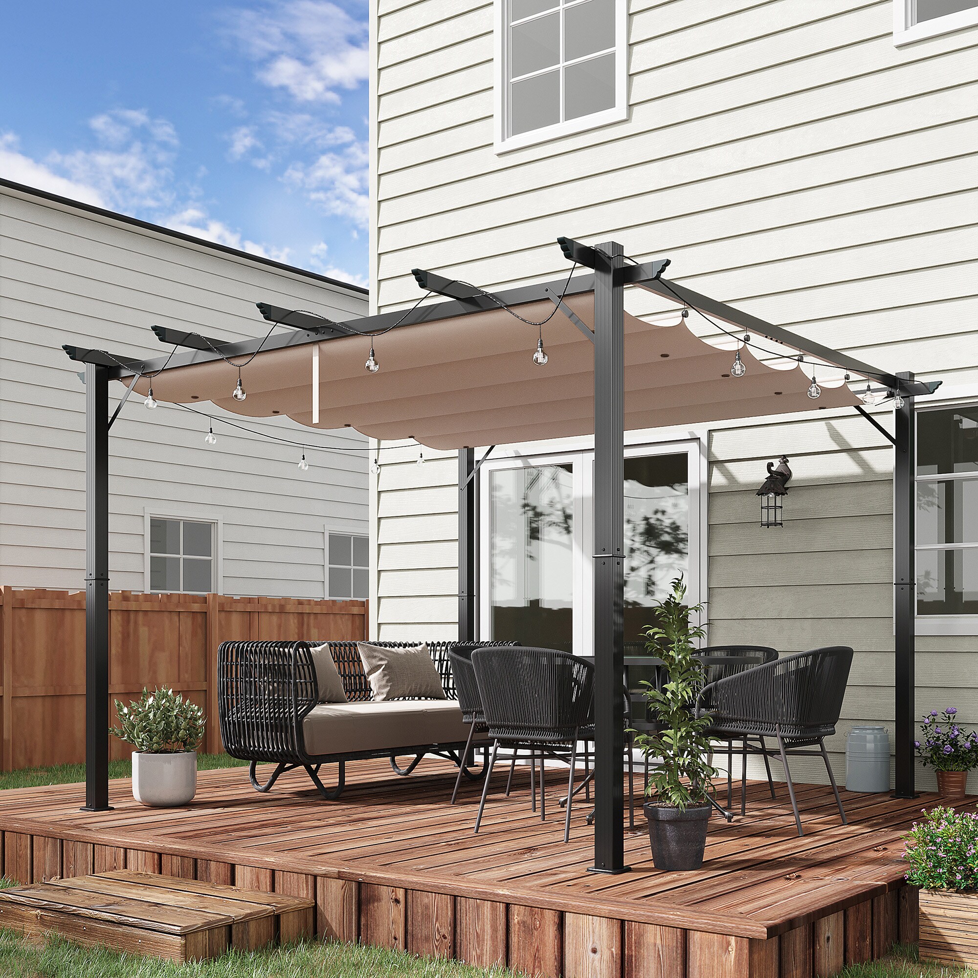 Outsunny Pergola mit Schiebedach 300 x 300 x 223 cm (LxBXH)