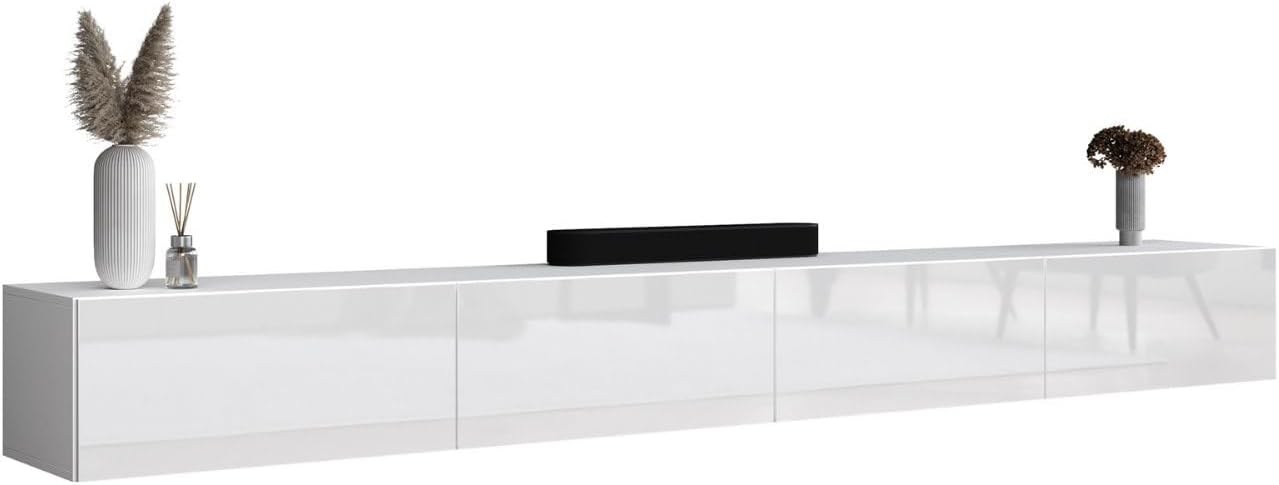 Planetmöbel West TV-Schrank, Fernsehtisch 280 cm lang, TV-Board hängend oder stehend, Fernsehschrank für Wohnzimmer, 2X TV Möbel 37,8 x 140 x 30 cm, weiß