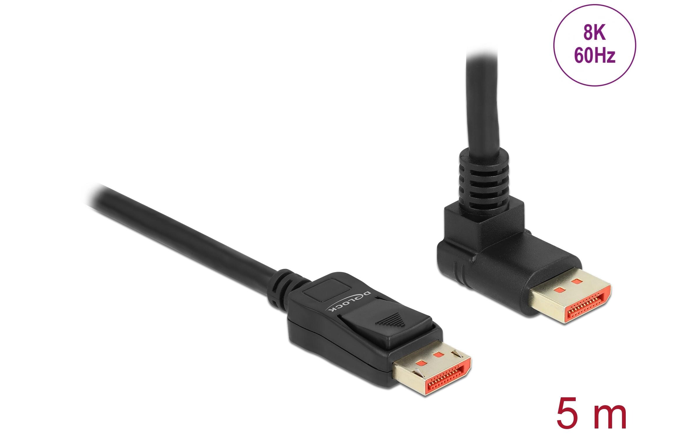 Kabel Oben gewinkelt DisplayPort - DisplayPort, 5 mDisplayPort Kabel Stecker gerade zu Stecker 90° oben gewinkelt 8K 60 Hz 5 m