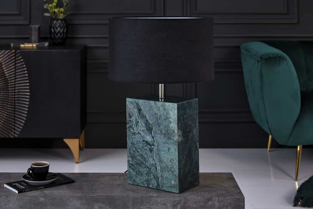 Design Tischlampe NOBLE 55cm grün Marmorfuß Stoffschirm
