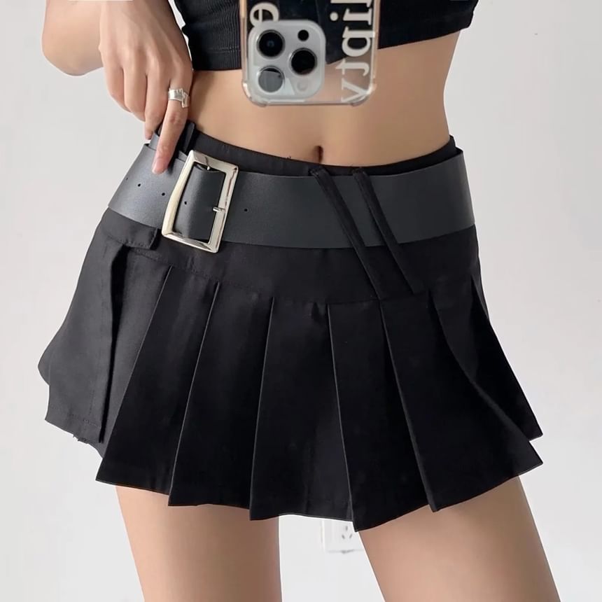 Opuscule - Mid Waist Effen Geplooide Mini A-lijn Rok
