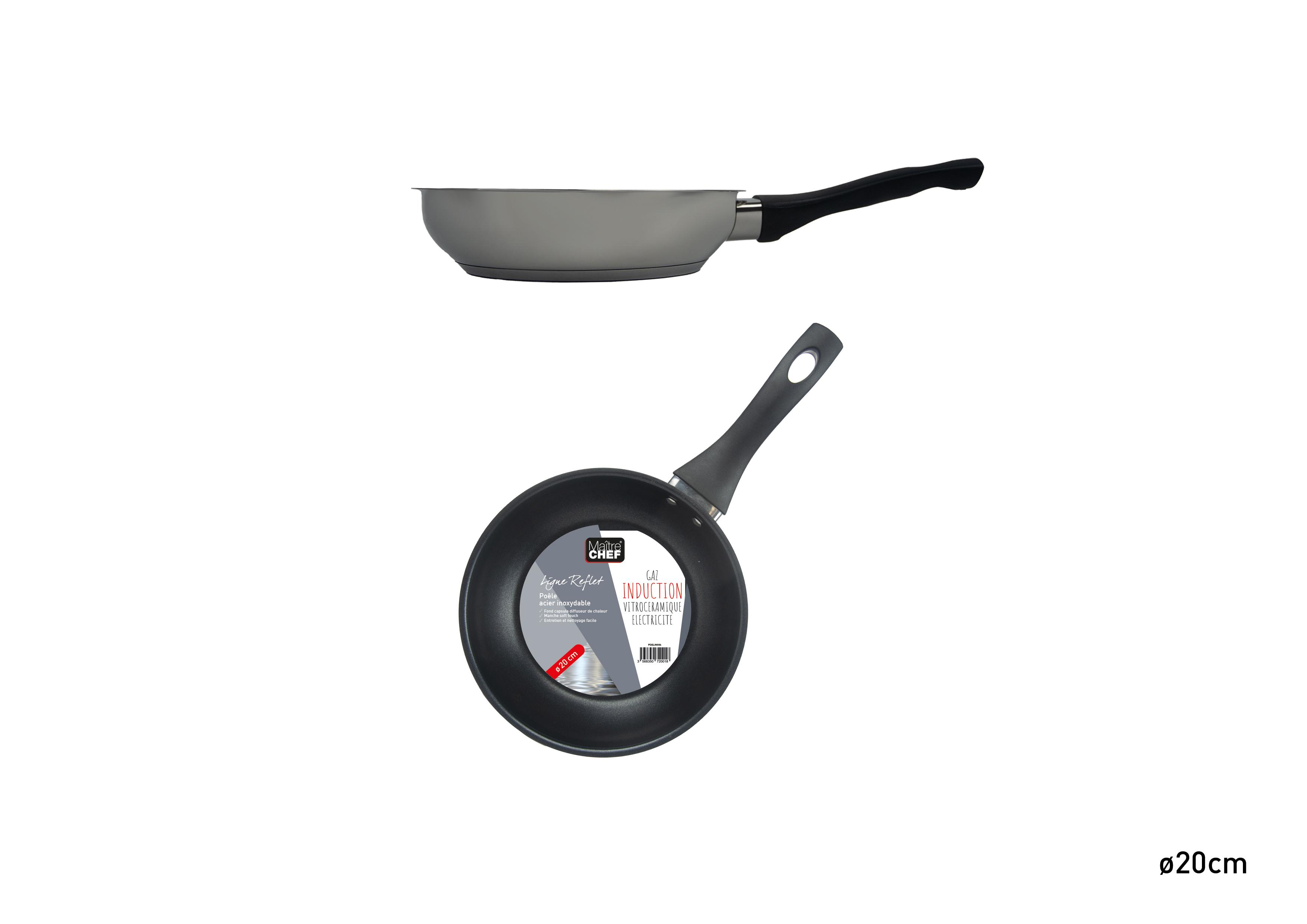 POELE INOX INDUCTION REFLET ANTI ADHESIVE 20CM