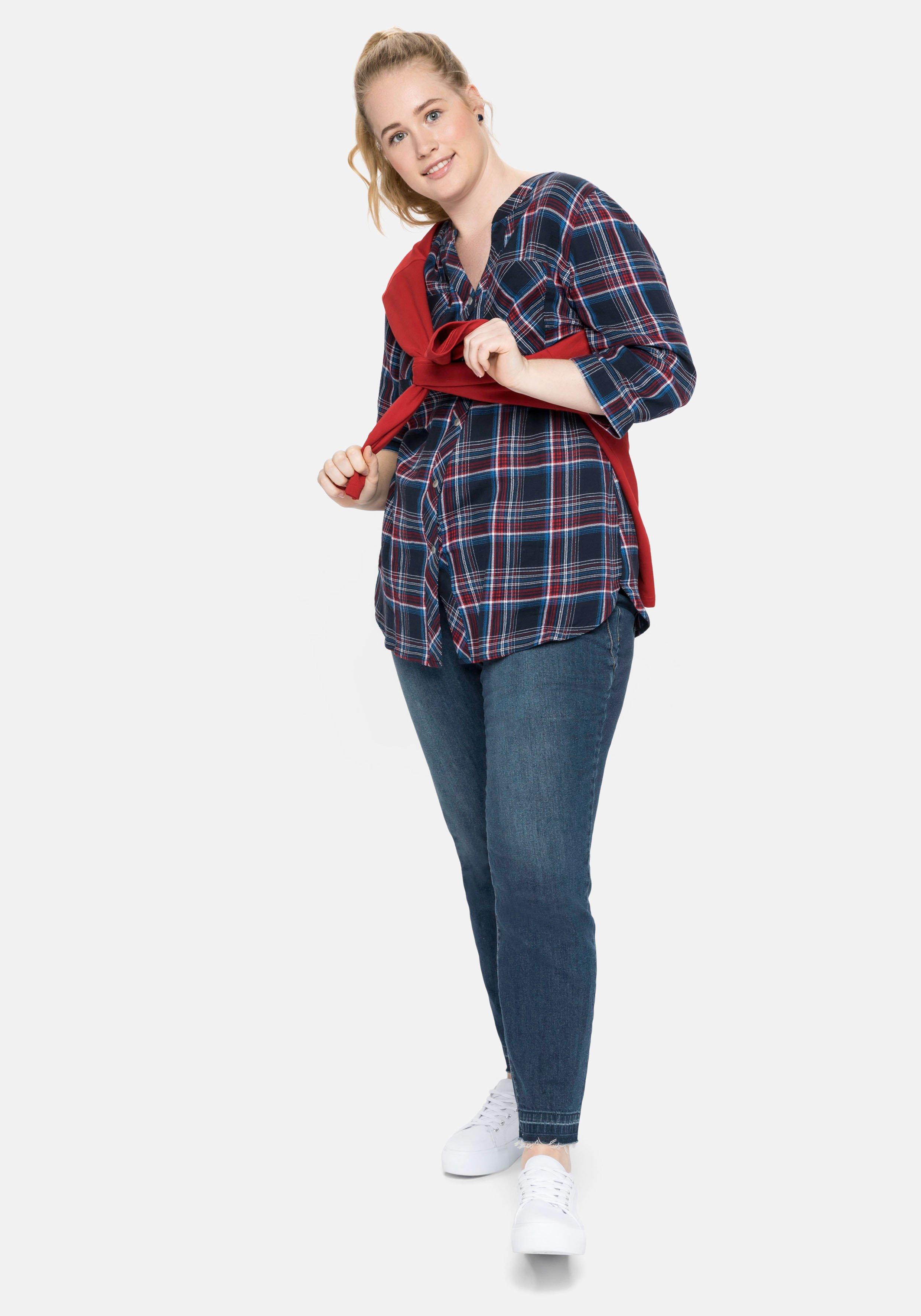 Bluse mit Karomuster und 3/4-Arm