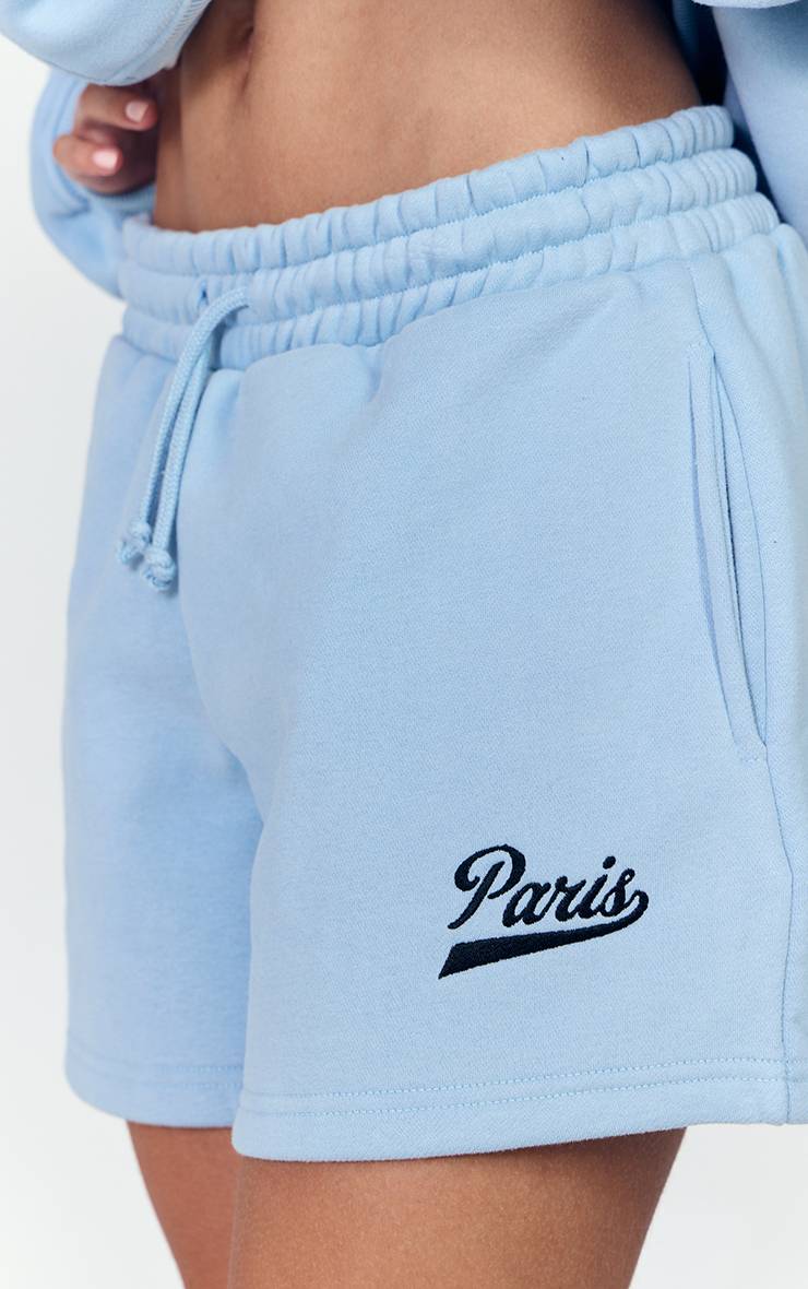 Bleu Short En Molleton Brodé Paris