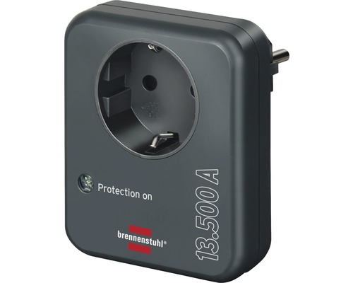 Brennenstuhl stopcontactadapter met overspanningsbeveiliging, bliksembeveiliging voor elektrische apparaten, antraciet