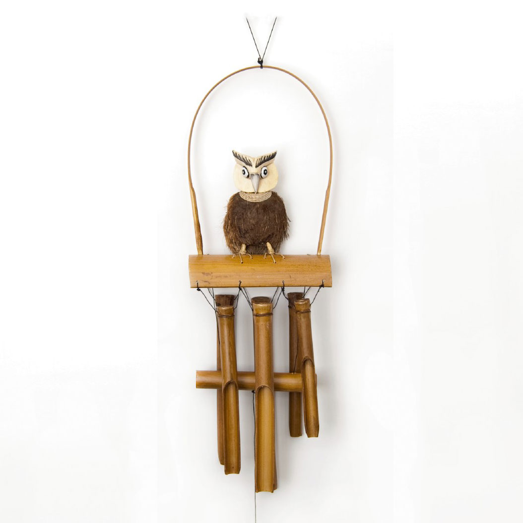 Windspiel 'Eule' aus Bambus, natur, B 22 cm, H 65 cm, L 10 cm günstig bestellen