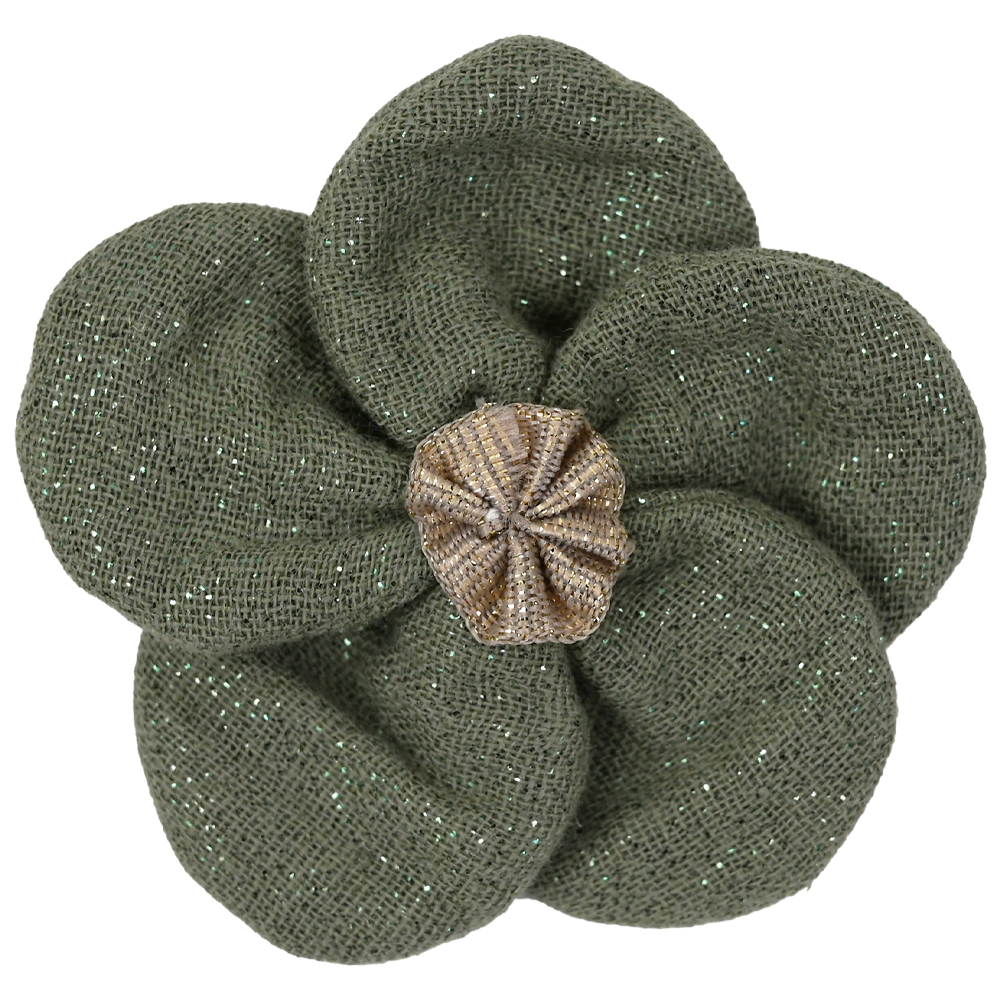 Petite Barrette Pétales De Fleur Gaze Pailletée Kaki