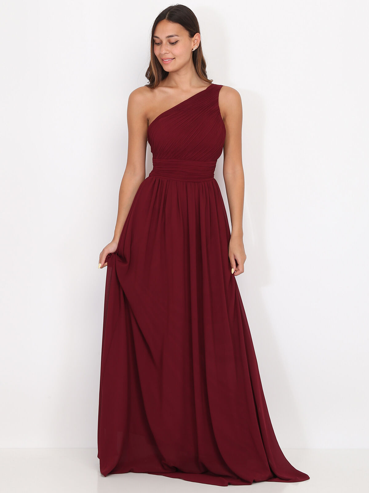 Robe longue drapée one shoulder- Bordeaux
