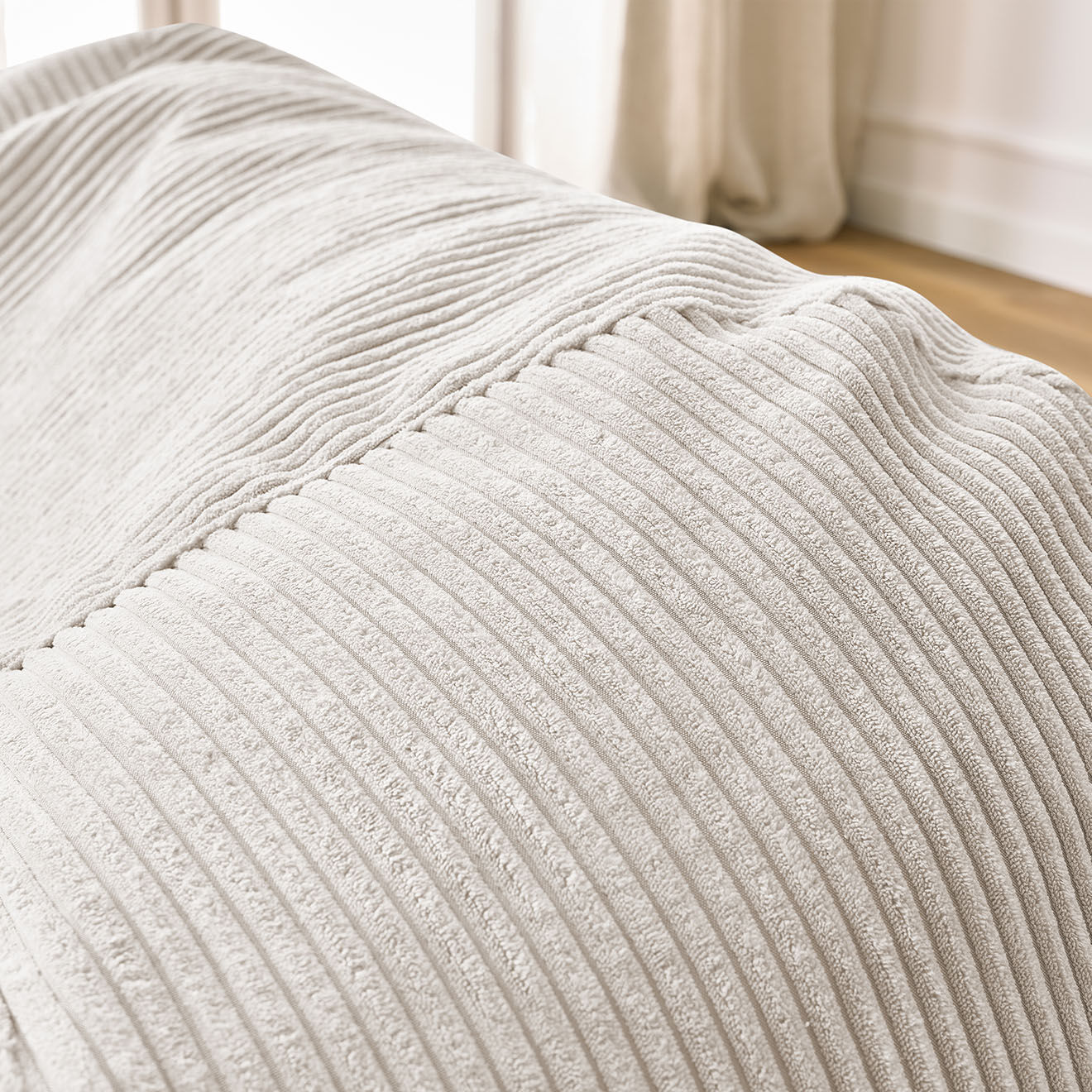 Bobochic Pouf ultra moelleux en Velours côtelé Voltaire beige - 120x70x60 cm