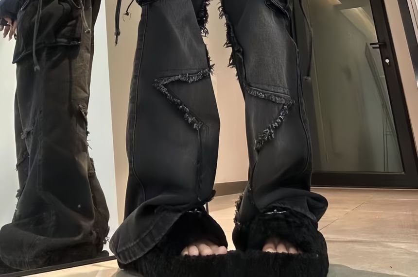 Jerolenea - Losse cargojeans met lage taille en franjes
