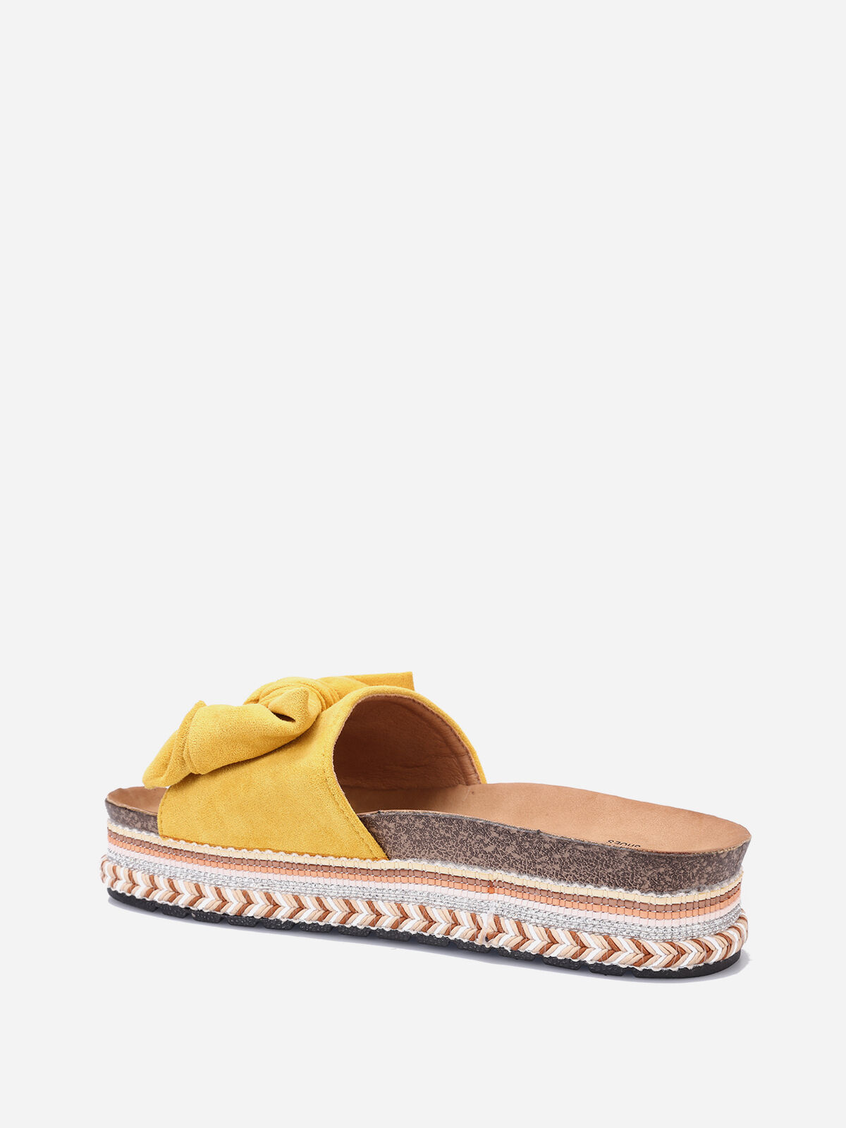 Mules avec noeud et plateforme motif ethnique- Jaune