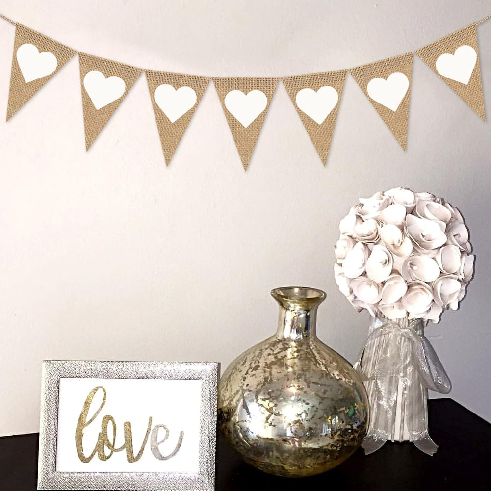 (310cm) Jute Wimpelkette Party Dekoration Fahnen Girlande Accessoire Banner - Herz