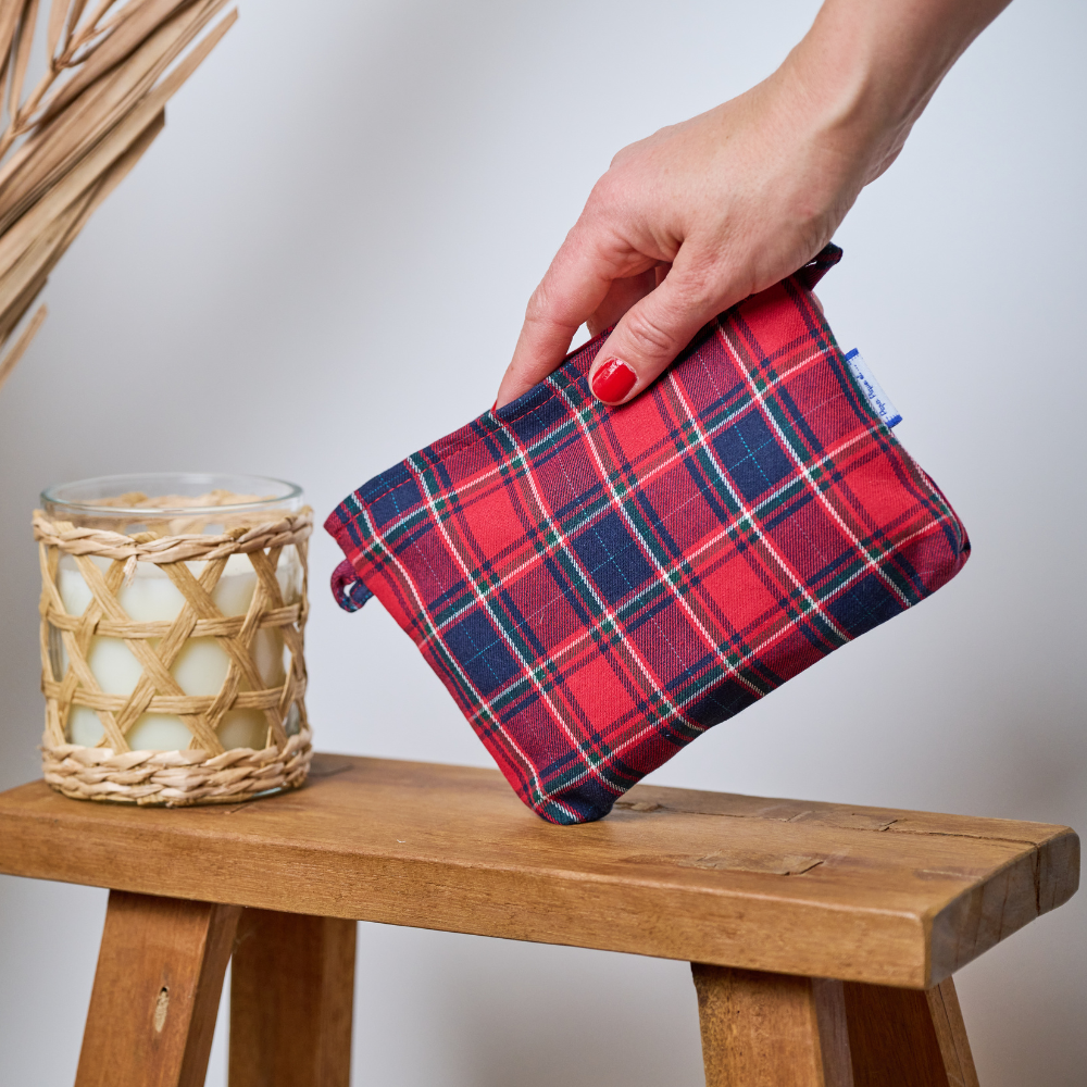 Mini Pochette Tissu Tartan Rouge