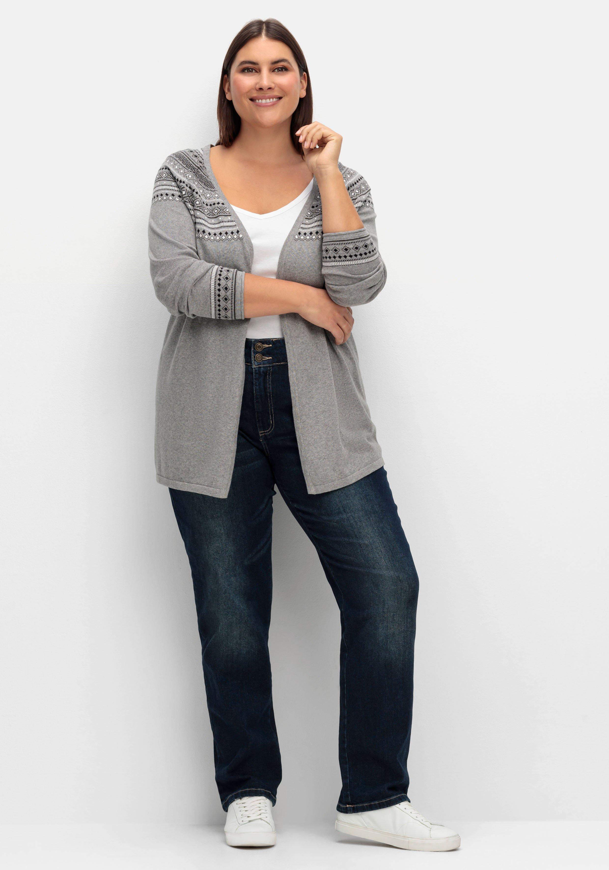 Strickjacke im Norwegermuster, offene Longform