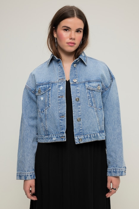 Jeansjacke, oversized, Hemdkragen, Brusttaschen