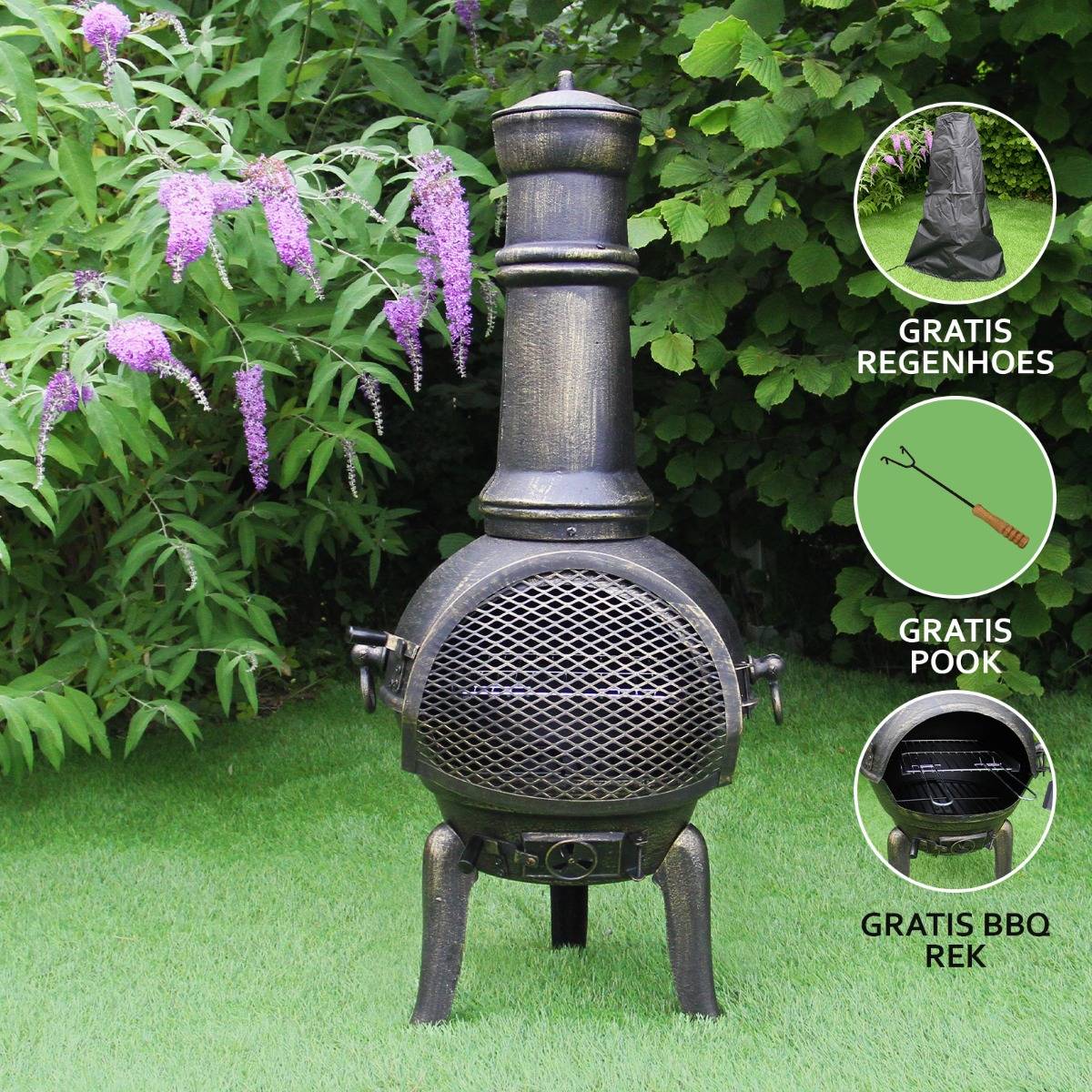 Monstershop gietijzer tuinhaard met hoes