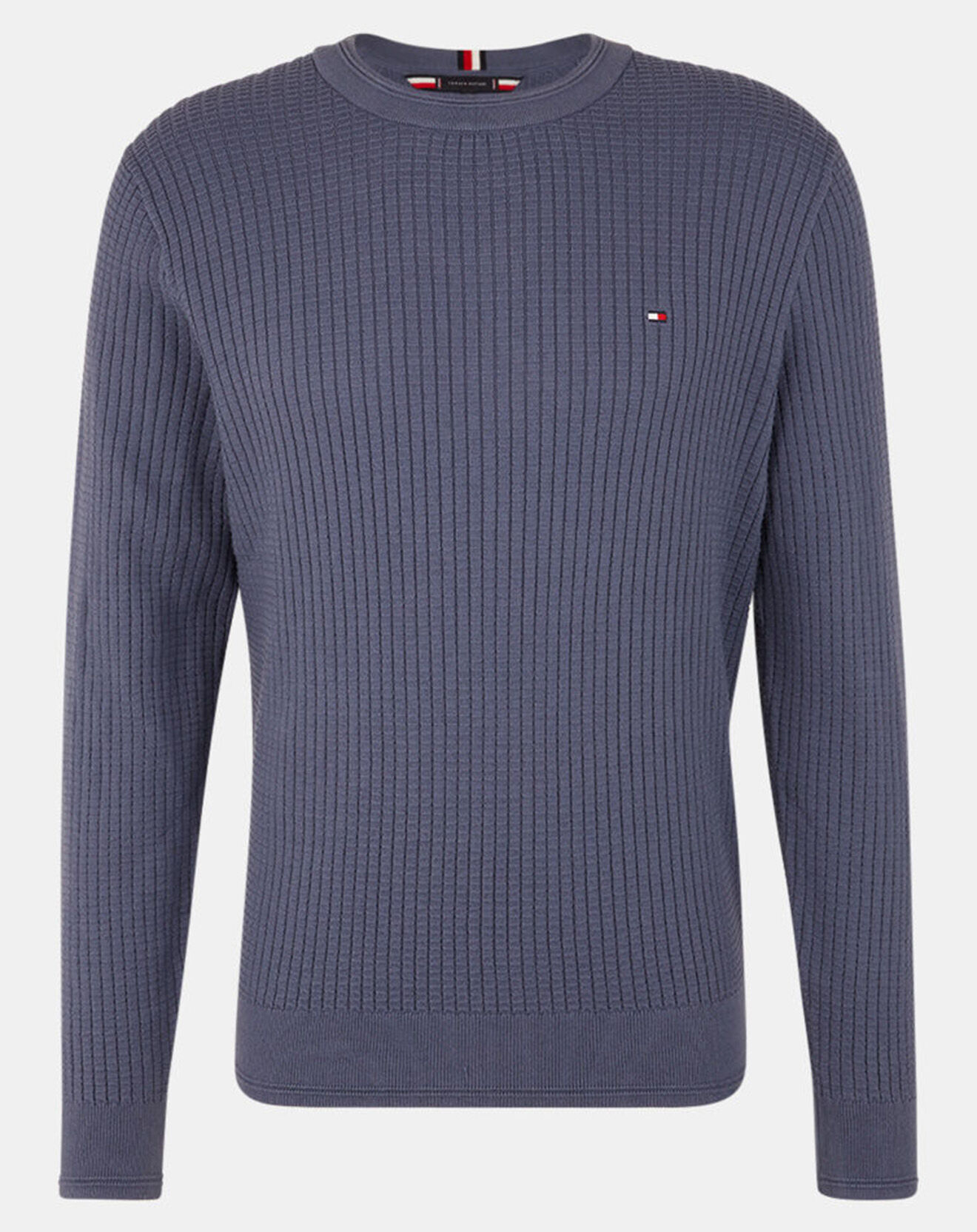 Tommy Hilfiger Pull Grid Structure col rond bleu vintage