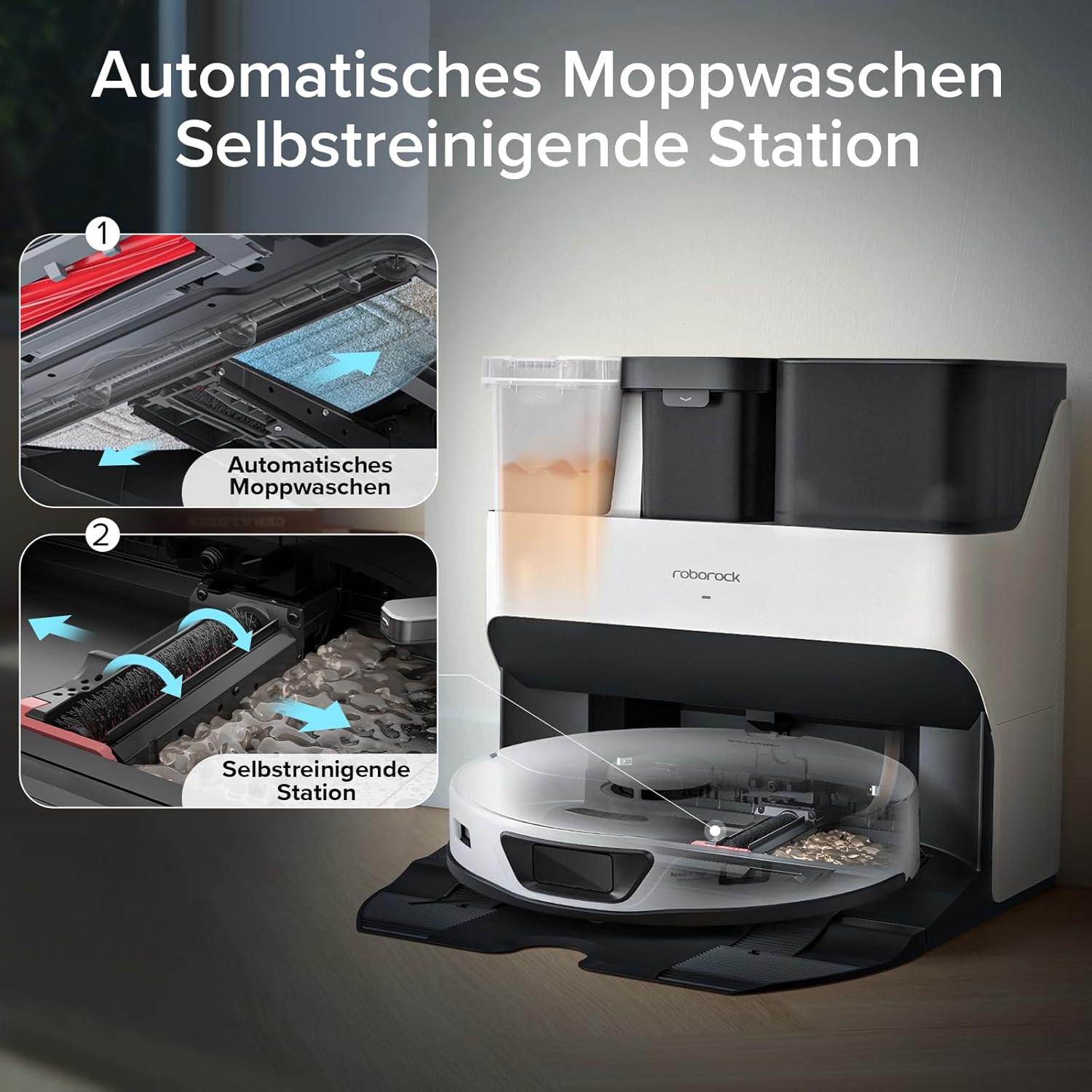 roborock S7 Max Ultra Saugroboter mit selbstentleerender/selbstwaschender/selbsttrocknender/selbstbefüllender/selbstreinigender Station (5500 Pa, aktive Hindernisvermeidung, App/Sprachsteuerung)
