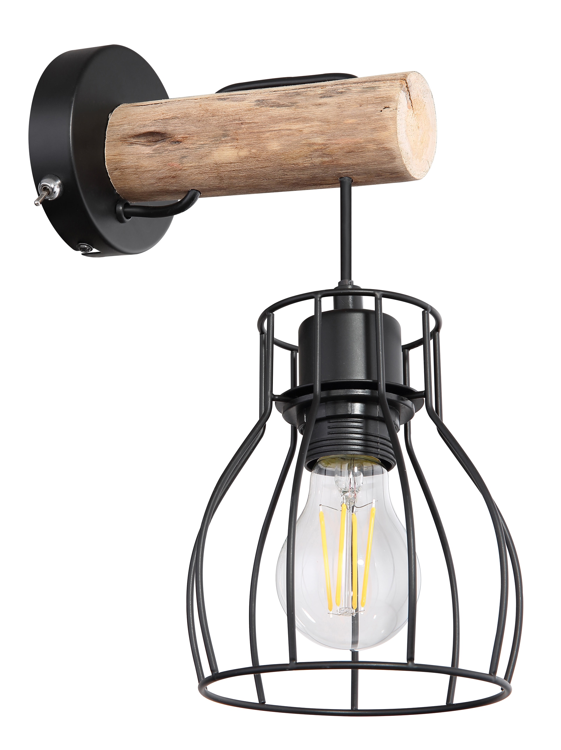 GLOBO Retrofit Wandleuchte Mina II Schwarz/Naturfarbig 13,6x17,5cm H30cm