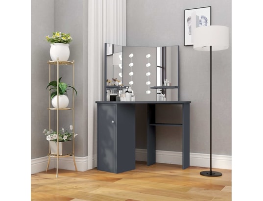 VIDAXL - Coiffeuse d'angle avec led gris 111x54x141,5 cm