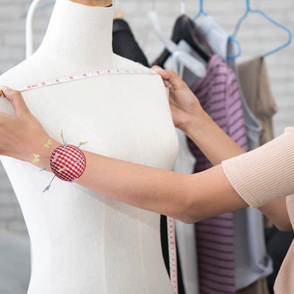 (Ø6cm) Nähnadel Kissen DIY Mercerie Nadel Halter mit elastischer Handgelenk Schlaufe - Rot / Weiss