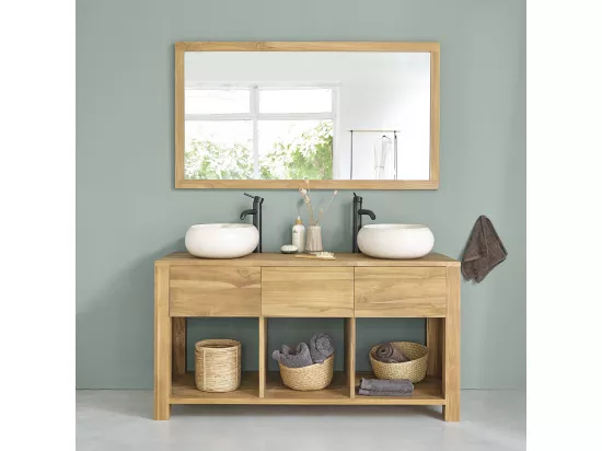 Meuble de salle de bain en teck massif 145 cm