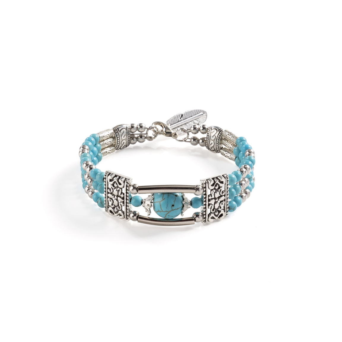 Bracelet coloris argenté et turquoise