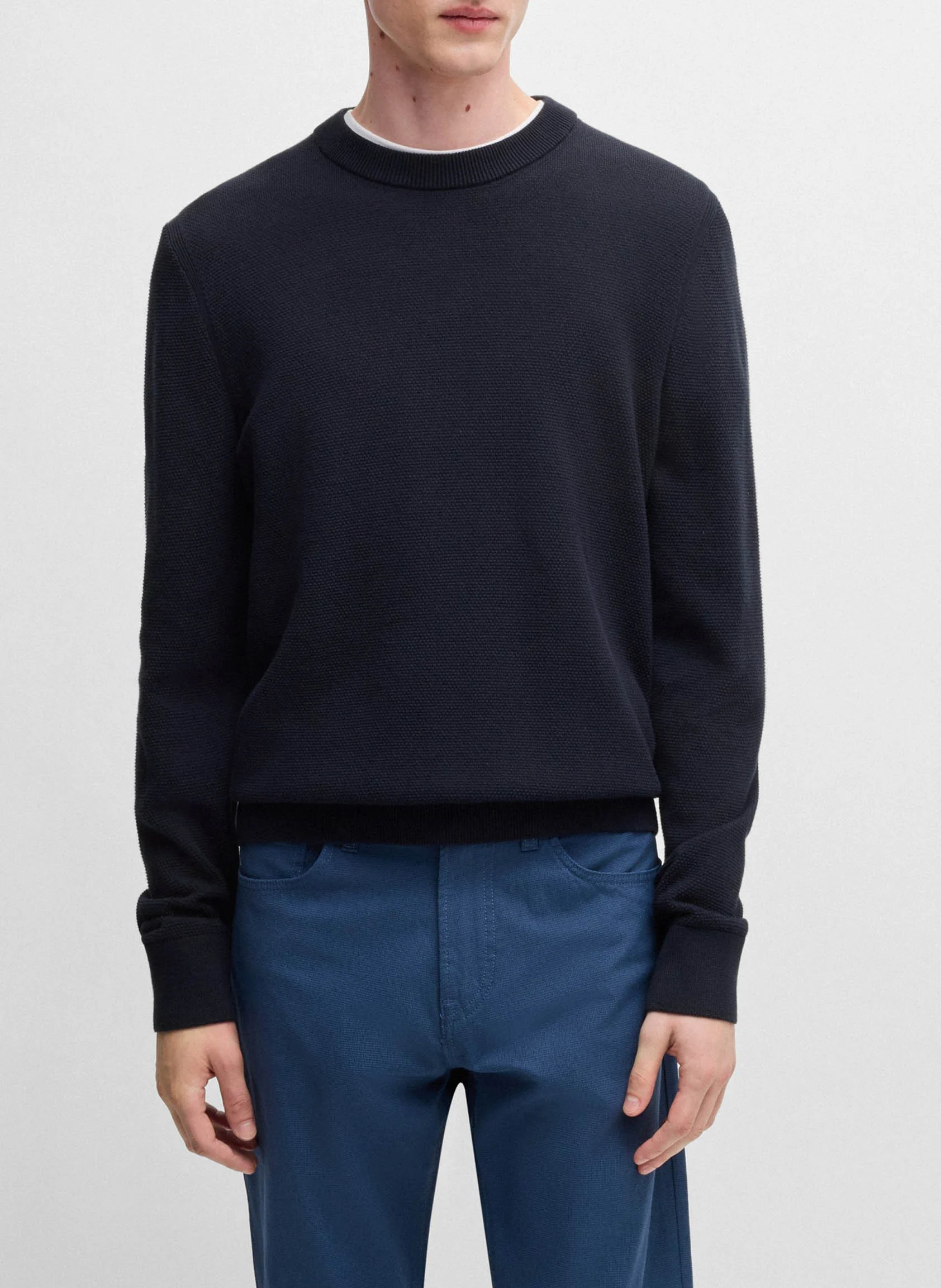 Pull col rond en coton | Bleu