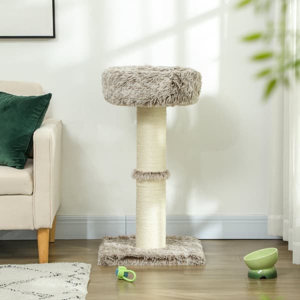 Kløestolpe 87 cm høyt kattetre med seng, tykk stamme, katteklodestolpe med sisal skrapestolper, for katter opp til 6 kg, innendørs, brun