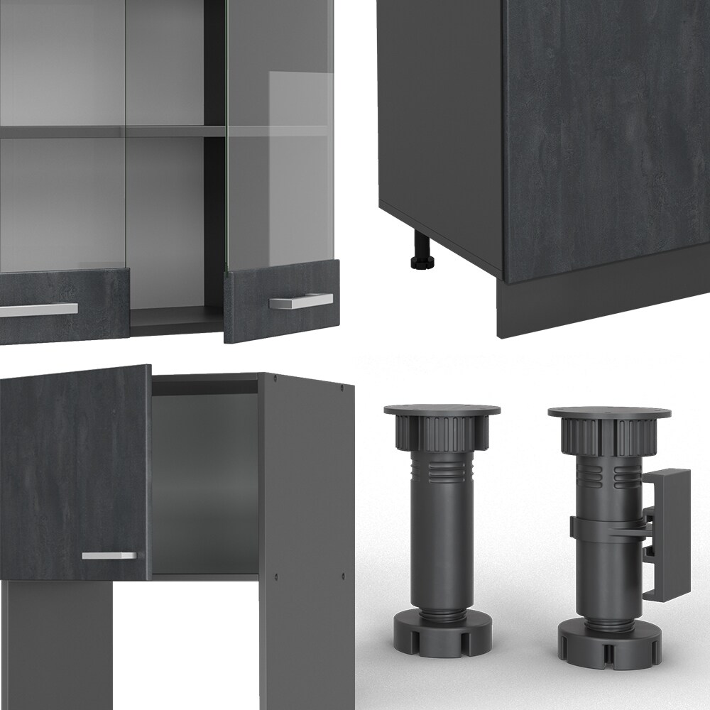 Vicco Küchenzeile R-Line 300 cm Schwarz Beton Anthrazit ohne Arbeitsplatte