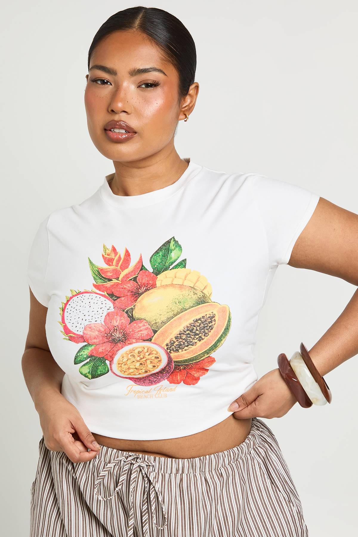boohoo T-shirt Court Grande Taille Imprimé Fruits