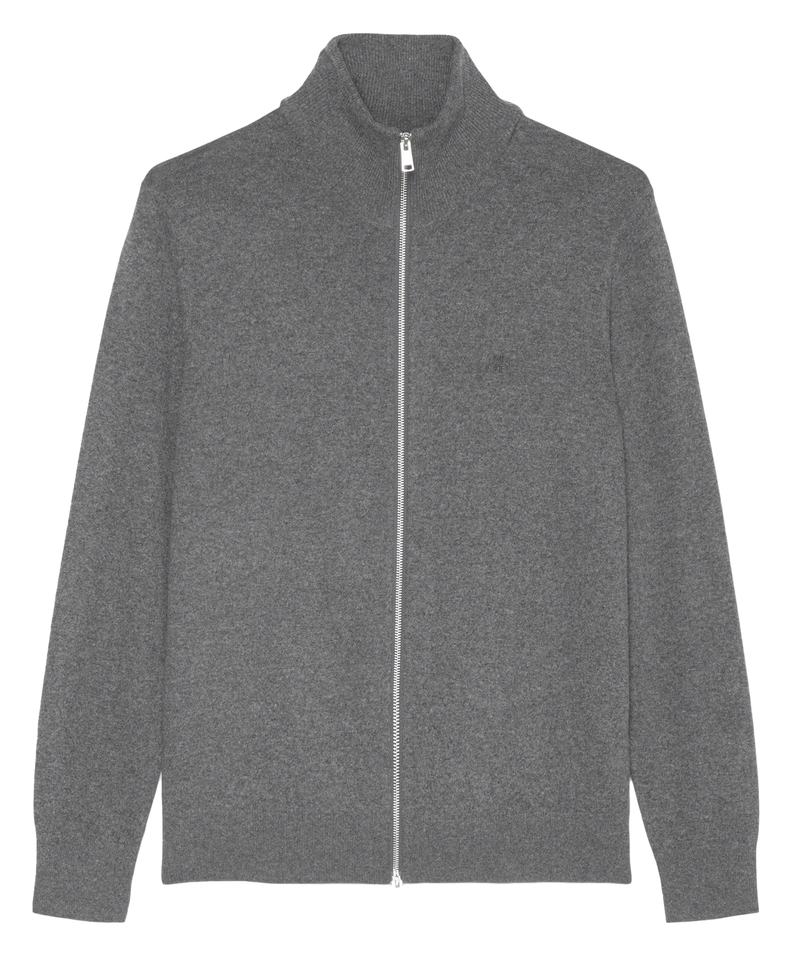 Gilet col montant droit en coton bio et laine mélangé | Gris
