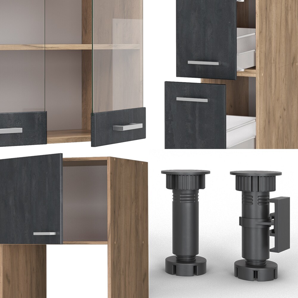 Vicco Küchenzeile R-Line 350 cm Schwarz Beton Eiche ohne Arbeitsplatte
