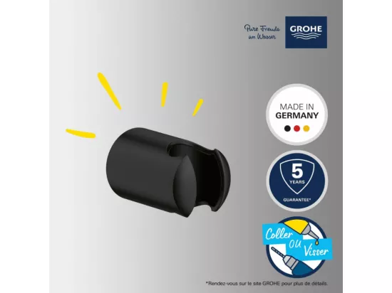 Support mural pour douchette GROHE Vitalio noir mat + nettoyant GrohClean
