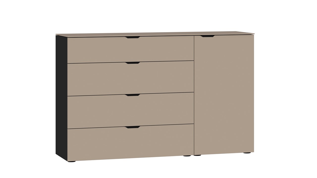 Commode Switchline 4 laden en 1 deur novazwart/glas nougat