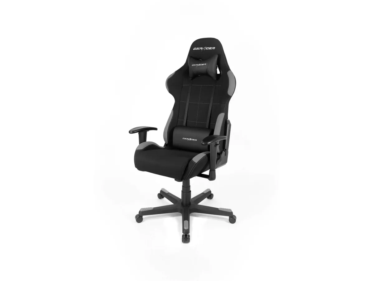 DXRacer Formula Series OH/FD01 - Stol - ergonomisk - høj ryg - armstøtter - T-formet - vippe - drejeled - nylon, polyuretan kunstigt læder, højdensistets støbt skum, stålramme, koldstøbt skum, fabric mesh cover - grå, sort
