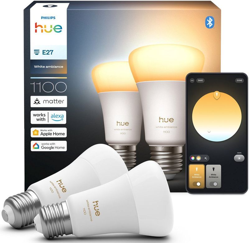 Philips - Hue Smart lamp - Wit - A60 - 2 stuks - Zigbee - White Ambiance
