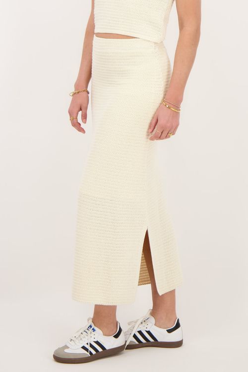 Beige gebreide midi skirt met split