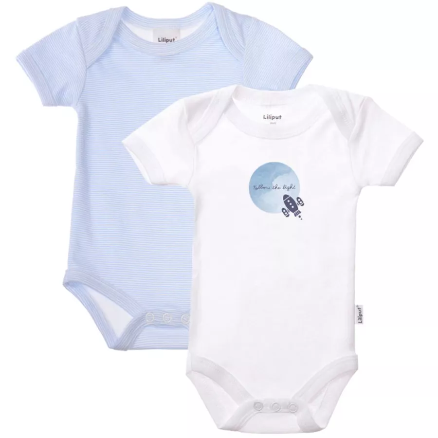 Liliput Baby-Body 2er Set Rakete hellblau geringelt, weiß