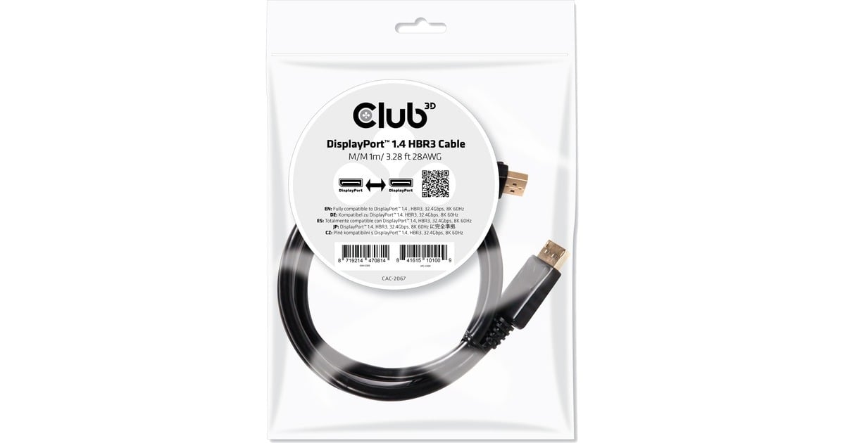 Club 3DDisplayPort 1.4 - DisplayPort 1.4 male-male kabel  (Zwart, 1 meter)